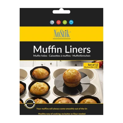 Image of NoStik Muffin Cupcake Cake Tin Liners : 5 cm Reusable Pack of 12, Black