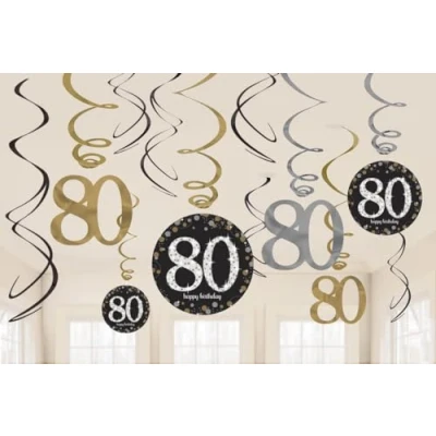 Image of Gold Sparkling Celebration 80th Swirl Decorations /12