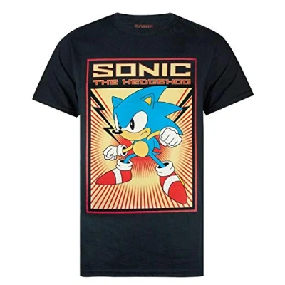 Image of SONIC THE HEDGEHOG T Shirt for Men Propaganda Graphic Cartoon Retro Poster Black Top L
