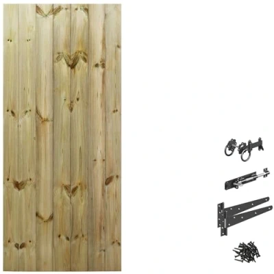 Image of Bespoke Custom Made to Measure UPTO HEIGHT: 6ft (180cm High) Tongue &amp; Groove Fully Framed Flat Top Pathway Garden Pedestrian Gate [Width Between 60CM 75CM With Ring Latch Hinge Pack
