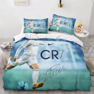 Image of LSORU Ronaldo Printed Duvet Cover Set Bedding 3 Pcs Soft Microfiber Quilt with Pillowcases And Zipper Closure Double（200x200cm）
