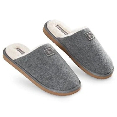 Image of DUNLOP Mens Slippers Open Back, Comfy Memory Foam Men with Rubber Sole, Indoor Outdoor Anti Slip House Shoes Comfort Plush, Gifts for (Grey, 7 UK, numeric_7)