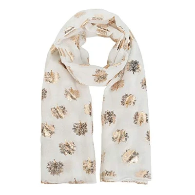 Image of London Scarfs Glitter Mulberry Trees Scarf Women Foil Printed Tree Fashion Ladies Wrap (White With Gold Foil)