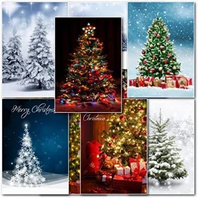Image of doodlecards Pack of 10 Mixed Xmas Tree Christmas Cards. Printed in UK, Premium Quality &amp; 100% Recyclable.