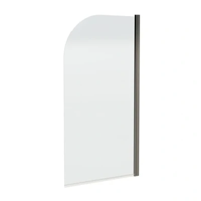 Image of Contemporary 6mm Toughened Safety Glass Round Bath Screen 1430 x 790 55mm Brushed Pewter