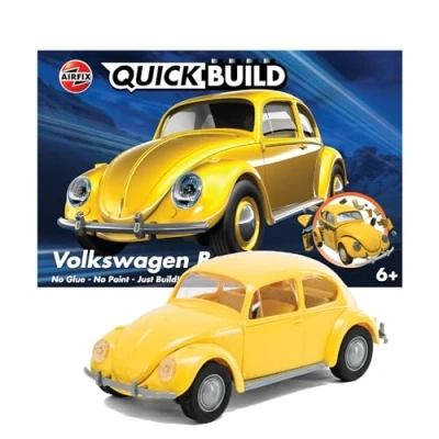 Image of Airfix QUICKBUILD Model Car Kit VW Beetle Yellow Building for Kids 6+, Construction Toys Boys &amp; Girls, No Glue Making Classic Gifts Plastic Kits