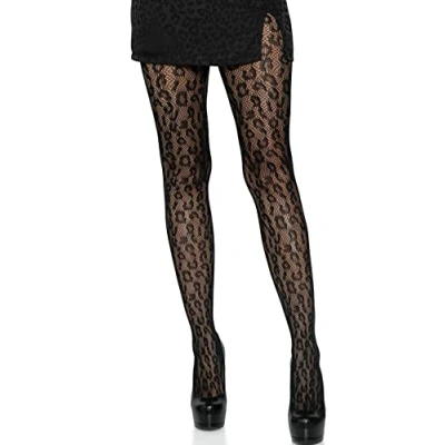 Image of Leg Avenue Leopard net Tights, O/S (Black)