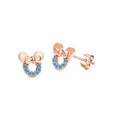 Image of Kaguyo Silver Earrings for women, rose gold plated Sterling Amethyst Green Blue Red Zirconia Cute Mouse Stud Women Girls kids, Design Birthday Gift (blue)
