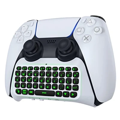 Image of MoKo Keyboard for PS5 Controller with Green Backlight, Bluetooth Wireless Mini Keypad Chatpad Playstation 5, Built in Speaker &amp; 3.5mm Audio Jack Accessories