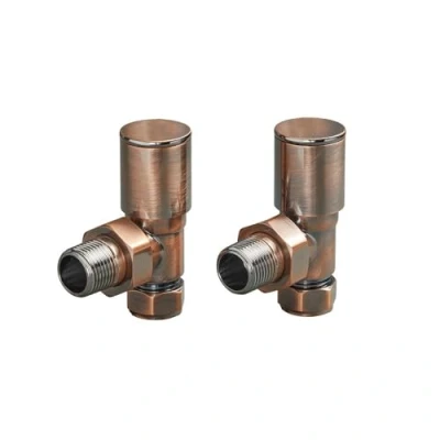 Image of Milano 1/2&quot; Thread Angled Brushed Bronze Heated Towel Rail Radiator Valves