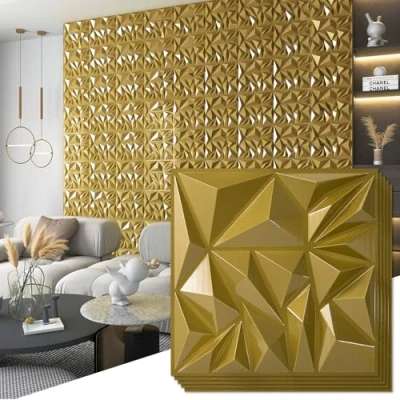 Image of Art3d 33 Pack 3D Wall Panels for Interior Decor, Diamond Textured Feature Paneling Gaming Living Room TV Background Accent 12 x inch Gold