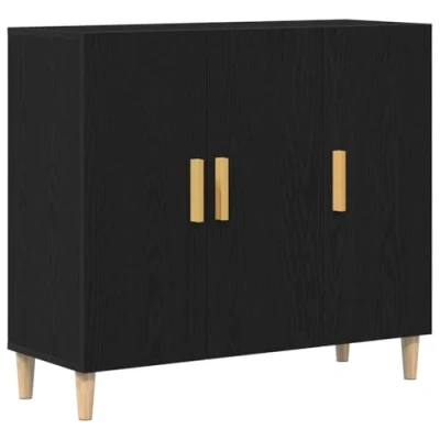 Image of vidaXL Black Oak Sideboard Modern Matte Finish Engineered Wood Ample Storage in Dining/Living Room