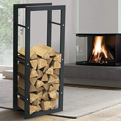Image of BAKAJI Vertical Wood Rack Shelf Holder Rectangular Metal Door Outdoor House Garden Fireplace Stove Modern Design (100 x 25 40 cm)