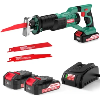 Image of HYCHIKA Cordless Reciprocating Saw, 18V Brushless Electric Saws, 0 2800SPM Variable Speed Saw with 2x2000mAh Batteries, 2 PCS Blades, Fast Charger, LED Light,for Wood Metal PVC Cutting