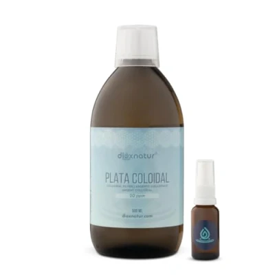 Image of DIOXNATUR® Colloidal Silver 20ppm 500ml 100% Natural Optimal Concentration Includes Spray and Measuring Cup Amber Glass Bottle.