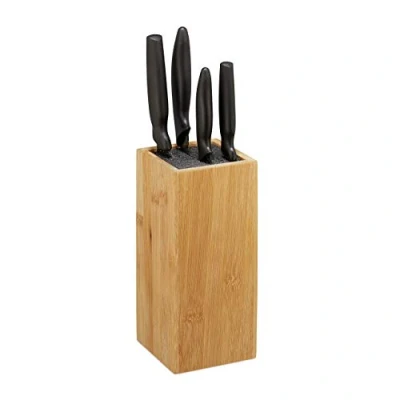 Image of Relaxdays Block Bamboo Storage with Bristles Universal Knife Holder Unequipped 23 x 10.5 cm Natural, 1 Item