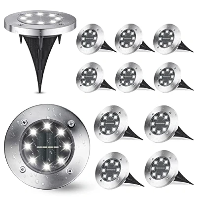 Image of Joomer Outdoor Solar Garden Lights, Powered Ground White Lights Waterproof with 8 LED Disk for Pathway Yard Walkway Patio Lawn Path(12 Pack)