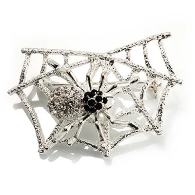 Image of Avalaya Silver Tone Spider and Web Diamante Brooch
