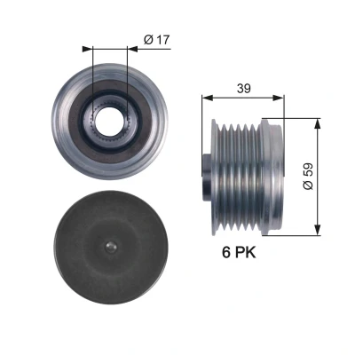 Image of 6204229, 6204286, 93185282 Freewheel Clutch GATES OAP7113 39mm PowerGrip VAUXHALL: Corsa Mk3, Corsavan OPEL: D Hatchback