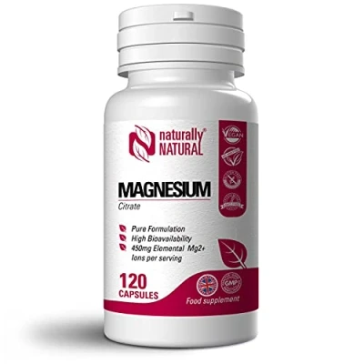 Image of Magnesium Citrate Capsules 1500mg Providing 450mg Elemental 120 Vegan not Tablets, Pure Formulation Made in The UK by Naturally Natural