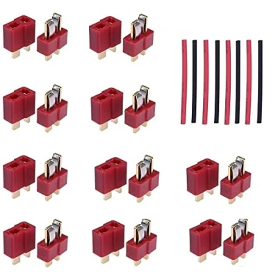 Image of T Plug Connectors Deans Style Male and Female with 8pcs* 10cm Shrink Tubing For RC LiPo Battery (10 Pairs)