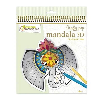 Image of Avenue Mandarine Ref GY106C Graffy Pop 3D Mandala Colouring Book Animals of the Savannah 36 Pre Cut Pages, 12 Designs, 250gsm Micro Perforated Paper, Suitable for Ages 6+