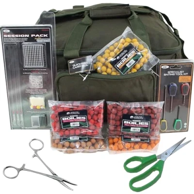 Image of NGT Green Carryall Carp Fishing Tackle Bag Hook Hair Rig Bait Tools Boilies Set + Scissors Forceps