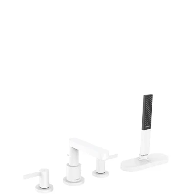 Image of hansgrohe Finoris 4 hole rim mounted bath mixer with Hose Box, matt white, 76444700