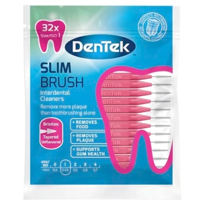 Image of DenTek Slim Brush Interdental Cleaners Tapered Bristles Unflavoured 32 Per Pack Iso 1 (0.45Mm)