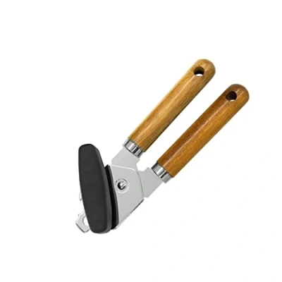 Image of Fackelmann FSC Acacia Can Opener, Tin Manual, Dimensions: 20x6x5cm, Colour: Brown &amp; Silver