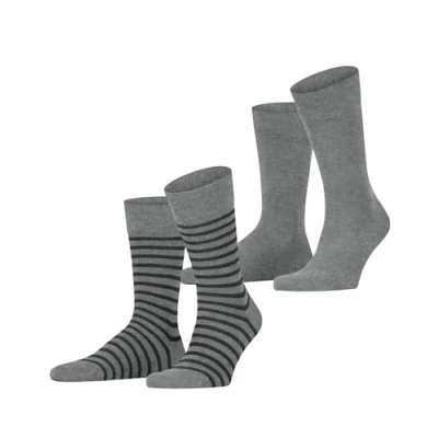 Image of ESPRIT Mens Fine Stripe 2 pack M Cotton Patterned Pairs Socks, Grey (Light 3400), 5.5 8 UK