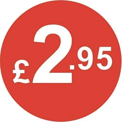 Image of Pack of 500 20mm Price Stickers Choose from 10p to £95 Bright Red Many Prices (£2.95 Red)
