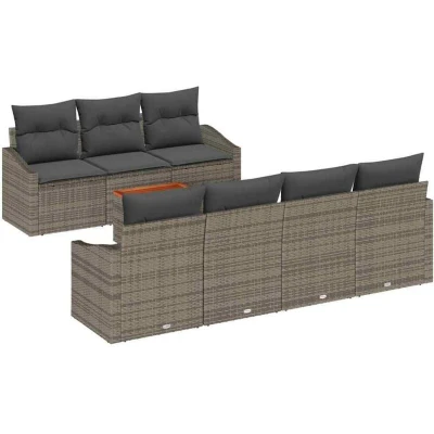 Image of vidaXL 8 Piece Garden Sofa Set with Cushions Grey Poly Rattan Acacia