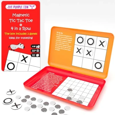 Image of The Purple Cow PC36TGTIC 4 in A Row and Tic Tac Toe Magnetic Travel Game