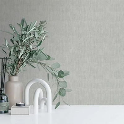 Image of SOPHIE LAURENCE Plain Linen Effect Minimalist Matte Finish Textured Wallpaper Free Match (Sample Grey)