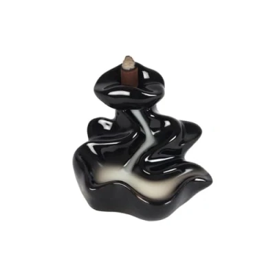Image of Stunning Black Ceramic River Backflow Incense Burner 10cm x 12cm (1 Pc.) Enhance Relaxation &amp; Meditation Ideal for Artistic Home Decor
