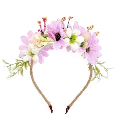 Image of JZK Wedding flower girl bridesmaid bride daisy headband tiara for &amp; woman bridal hairband floral garland headpiece, light purple pink