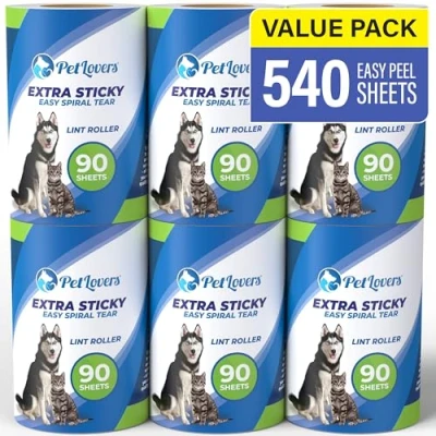 Image of PetLovers Lint Roller Refills 540 Sheets, Extra Sticky Sheets for Pet Hair, Remover, and Dog &amp; Cat Hair Removal, 6 Pack of