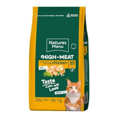 Image of Natures Menu High in Meat No Grain Dry Food for Adult Cats with Free Range Chicken 1,25kg