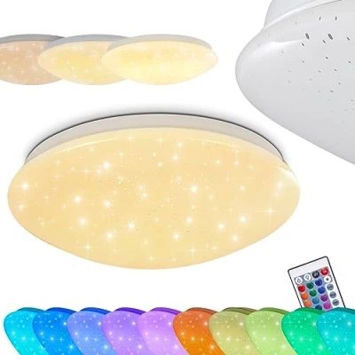 Image of LED Ceiling Light Norton Star, lamp Glitter Effect, RGB Remote Control, 15 Watt, 900 Lumen, 3000K, dimmable Bathroom lampstarry Sky Optics, IP44