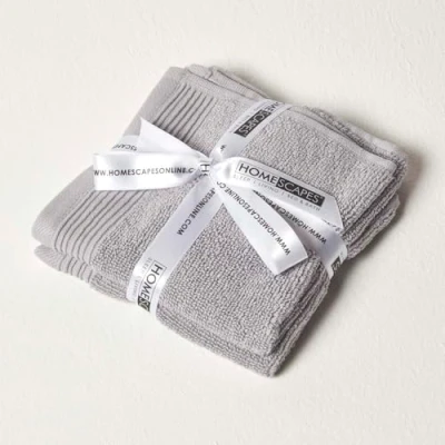 Image of HOMESCAPES Dove Grey Set of 2 Face Cloths 700 GSM Combed 100% Egyptian Cotton Towel 30 x cm