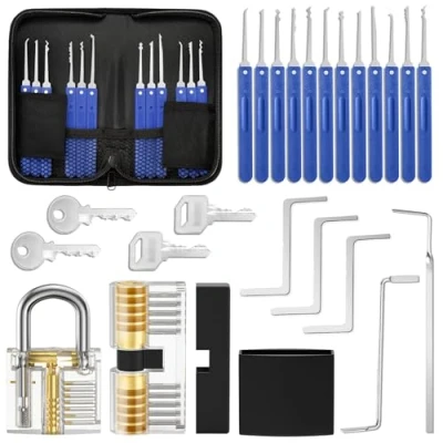 Image of Lock Pick Set, Eventronic 17 Piece Picking Tools with 2 Clear Practice and Training Locks for Lockpicking, Extractor Tool Beginner Pro Locksmiths