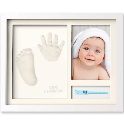 Image of Baby Hand and Footprint Kit Personalized &amp; Handprint Gift for Newborn, Boy, Girl Photo Frame Print Shower Gifts Keepsake (Alpine White)