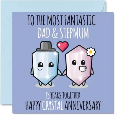 Image of Cute Crystal Anniversary Card for Dad &amp; Step Mum 15 Years Together Happy 15th Wedding Cards Dad, 145mm x Greeting Fifteenth Anniversaries