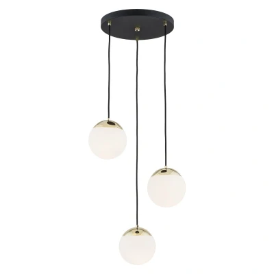 Image of Livia Cluster Pendant Ceiling 3 Light Opal Matt, Black Structure, Brass Steel IP44
