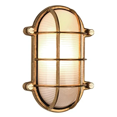 Image of Thurso Outdoor Bulkhead Coastal Wall Light Natural Brass IP44, E27