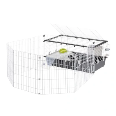Image of Ferplast Rabbit Cage PARKHOME 100, Guinea Pig Cage, Small Animals, with Pen, House and Drinking Bowl, 95 x 177,5 h 56 cm, in Plastic Opening Roof