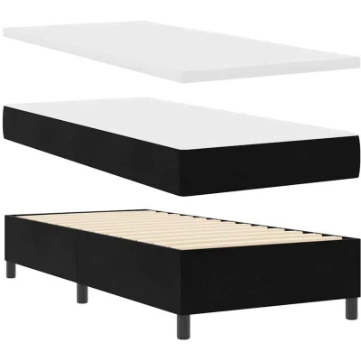 Image of vidaXL Box Spring Bed with Mattress &amp; Bench Black 100x200 cm Velvet