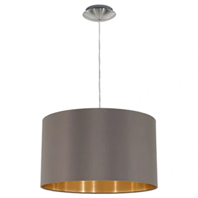 Image of Eglo Maserlo Fabric Pendant Lamp, Steel and Hanging Light Coloured in Nickel Matt, Cappuccino Gold, E27 Socket, Ø: 38 cm (14.9&quot;)