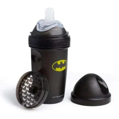 Image of Herobility DC Batman Double Anti Colic Baby Bottle Award Winning Hero Bottles Soft Breast Like Teat, Easy Mixing Lid &amp; Net Safe Environment Friendly Materials 240ml/8.5 fl oz
